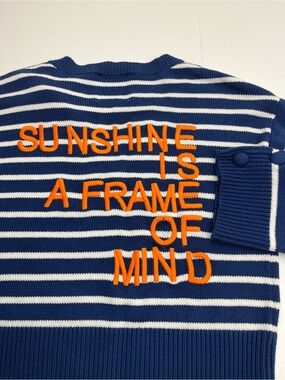 Kerri Rosenthal Sunshine Is a State of Mind Embroidered V-Neck Sweater Small